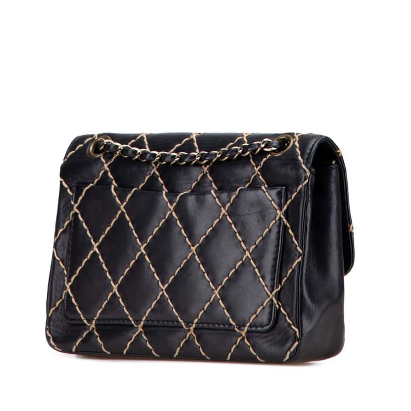 Chanel CC Calfskin Wild Stitch Flap Black Leather Good condition - Back View
