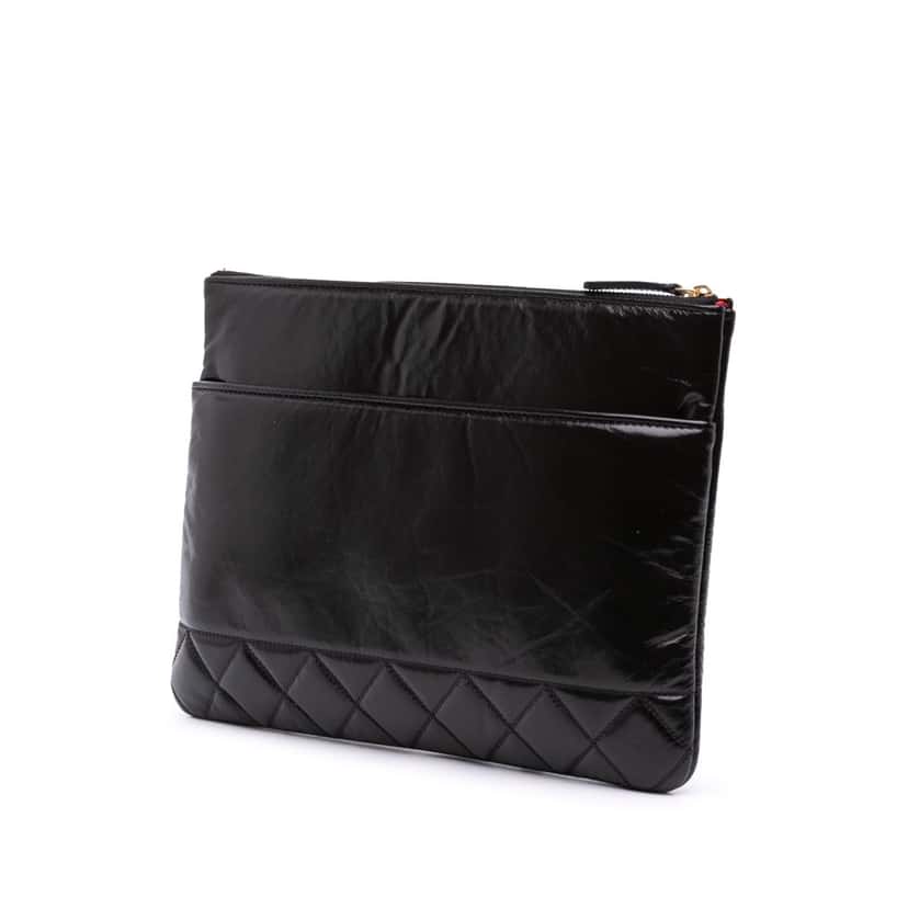 Chanel Medium Shiny Aged Calfskin O Case Clutch Black Leather Good condition - Back View
