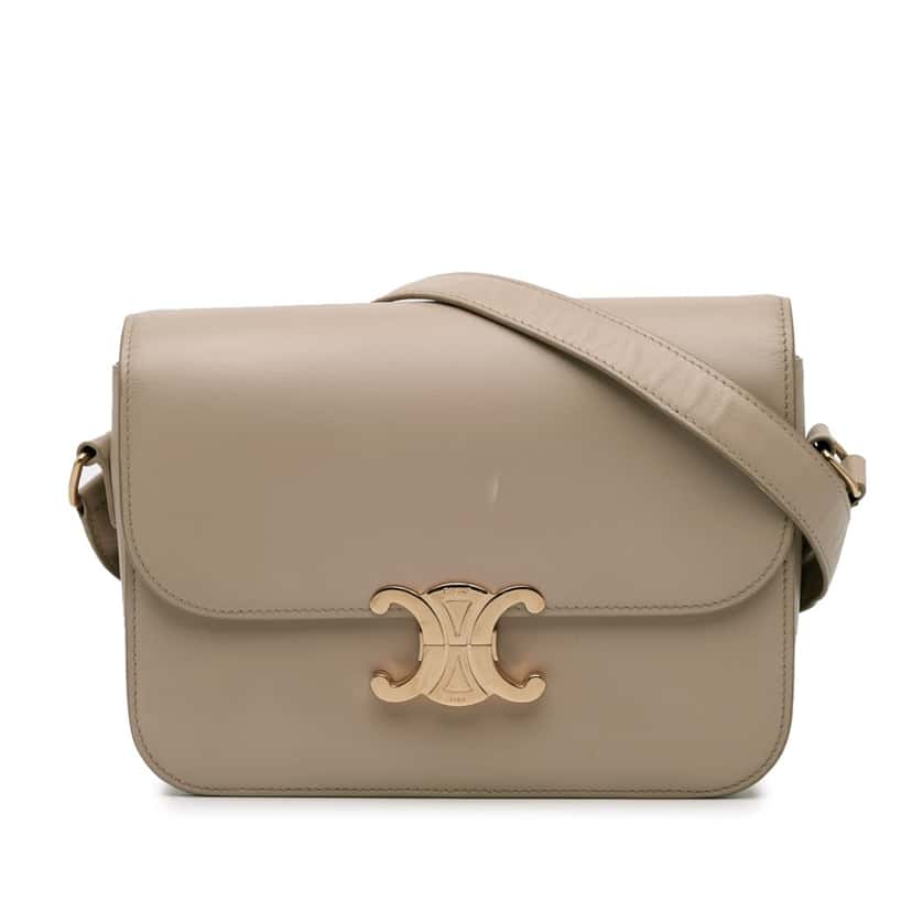 Celine Classique Shiny Calfskin Triomphe Crossbody Brown Leather Good condition - Front View