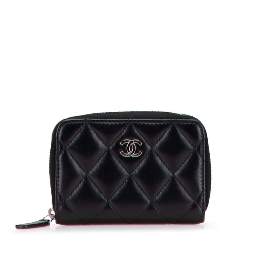 Chanel CC Quilted Lambskin Coin Pouch Black Leather Good condition - Front View