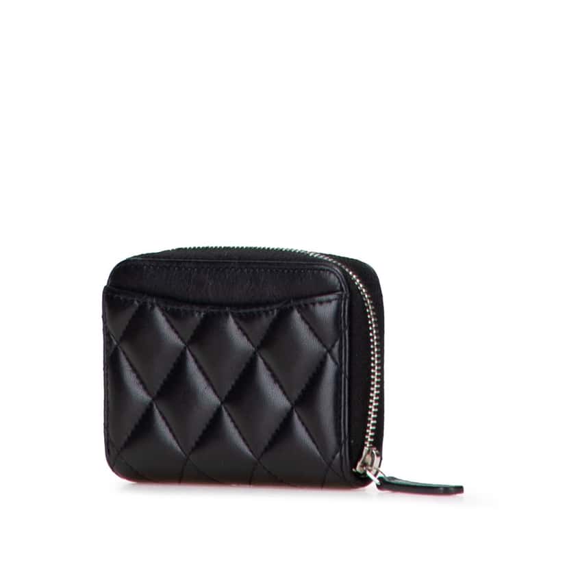 Chanel CC Quilted Lambskin Coin Pouch Black Leather Good condition - Back View