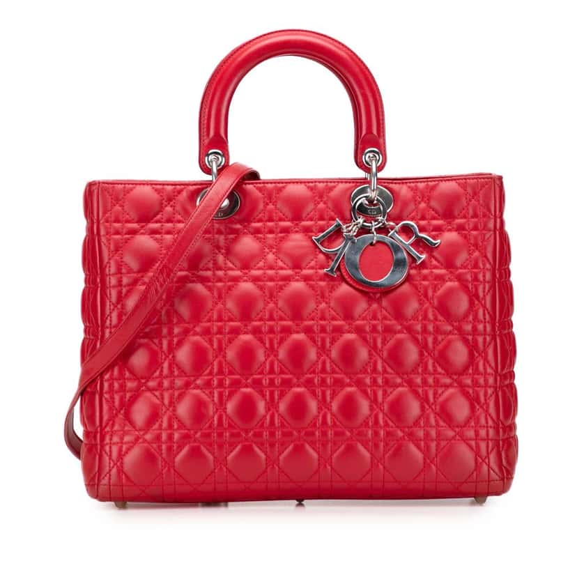 Dior Large Lambskin Cannage Lady Dior Red Leather Good condition - Front View