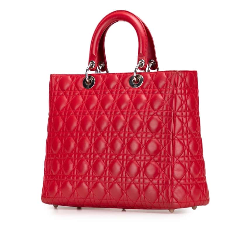 Dior Large Lambskin Cannage Lady Dior Red Leather Good condition - Back View