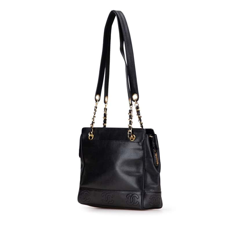 Chanel Triple CC Caviar Shoulder Bag Black Leather Good condition - Back View