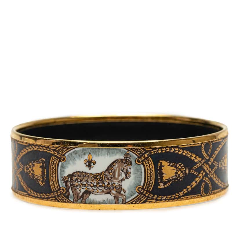 Hermès Wide Enamel Grand Apparat Horse Bangle Black Good condition - Back View