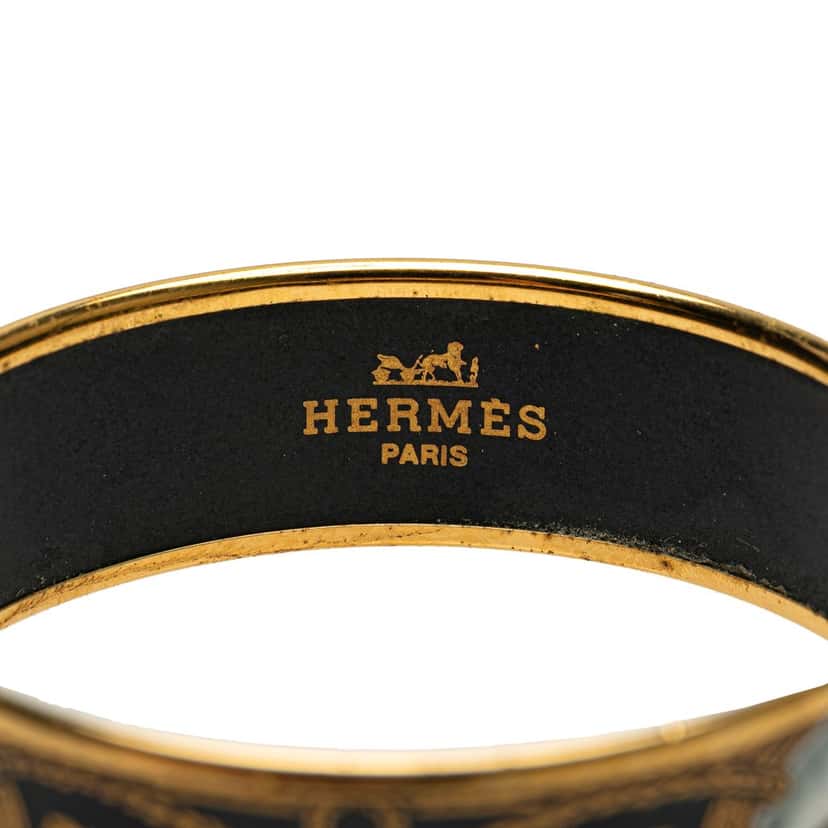 Hermès Wide Enamel Grand Apparat Horse Bangle Black Good condition - Box View
