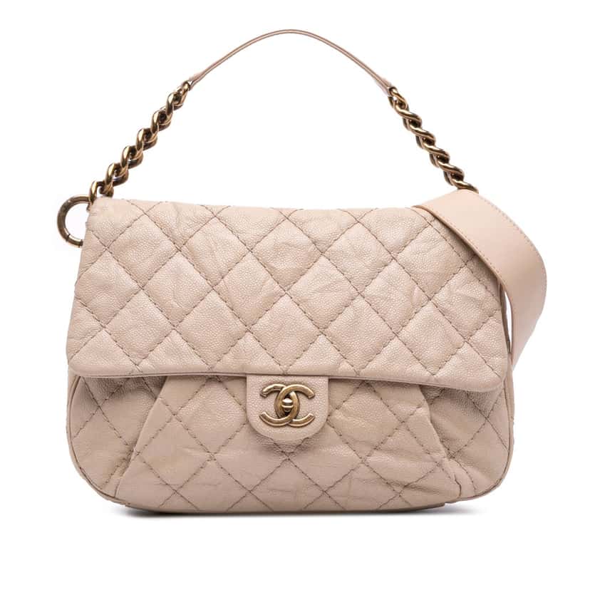 Chanel Medium Quilted Caviar Coco Pleats Messenger Flap Brown Leather Good condition - Front View