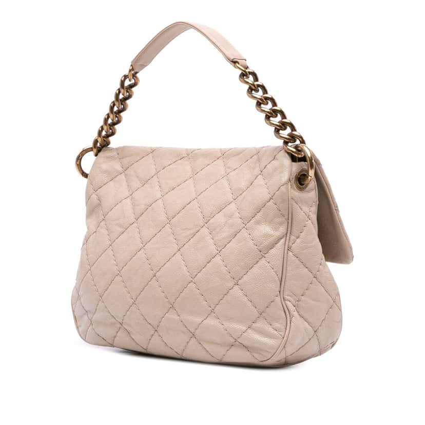 Chanel Medium Quilted Caviar Coco Pleats Messenger Flap Brown Leather Good condition - Back View