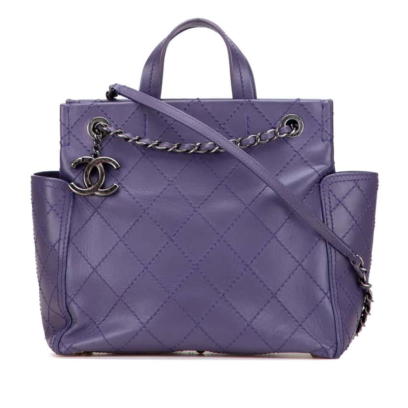 Chanel Small CC Quilted Calfskin Pocket Tote Purple Leather Good condition - Front View