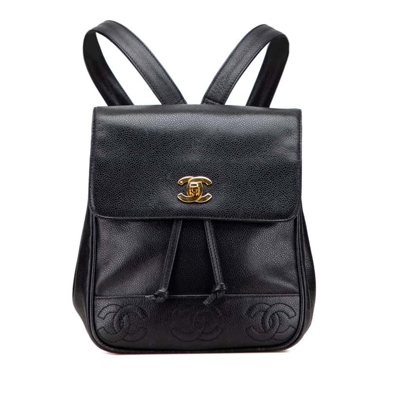 Chanel Caviar Triple CC Backpack Black Leather Good condition - Front View