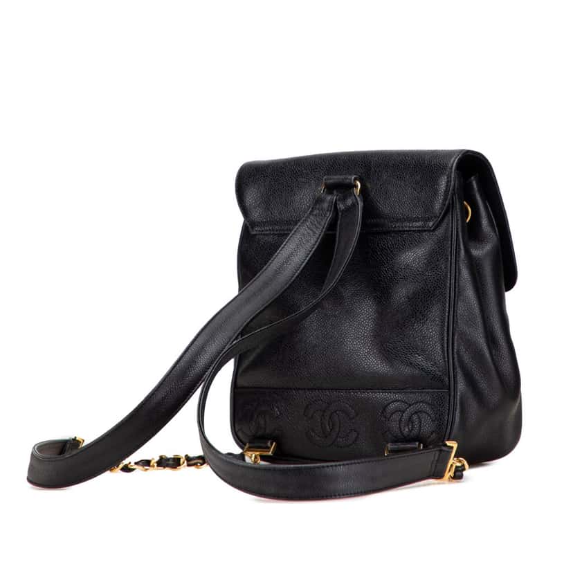 Chanel Caviar Triple CC Backpack Black Leather Good condition - Back View