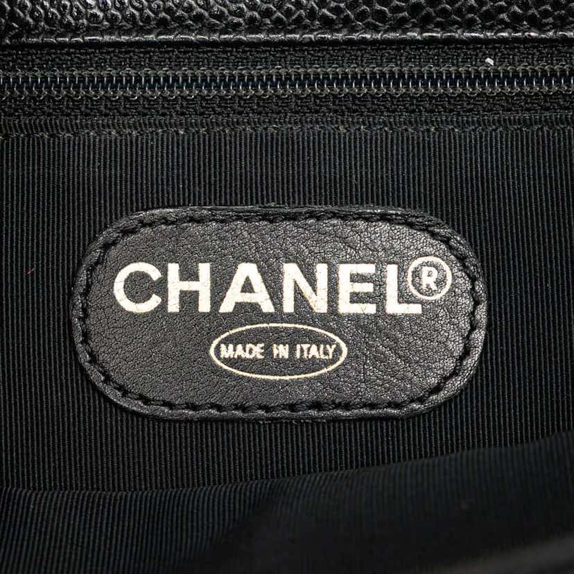 Chanel CC Caviar Wood Top Handle Tote Black Leather Good condition - Box View
