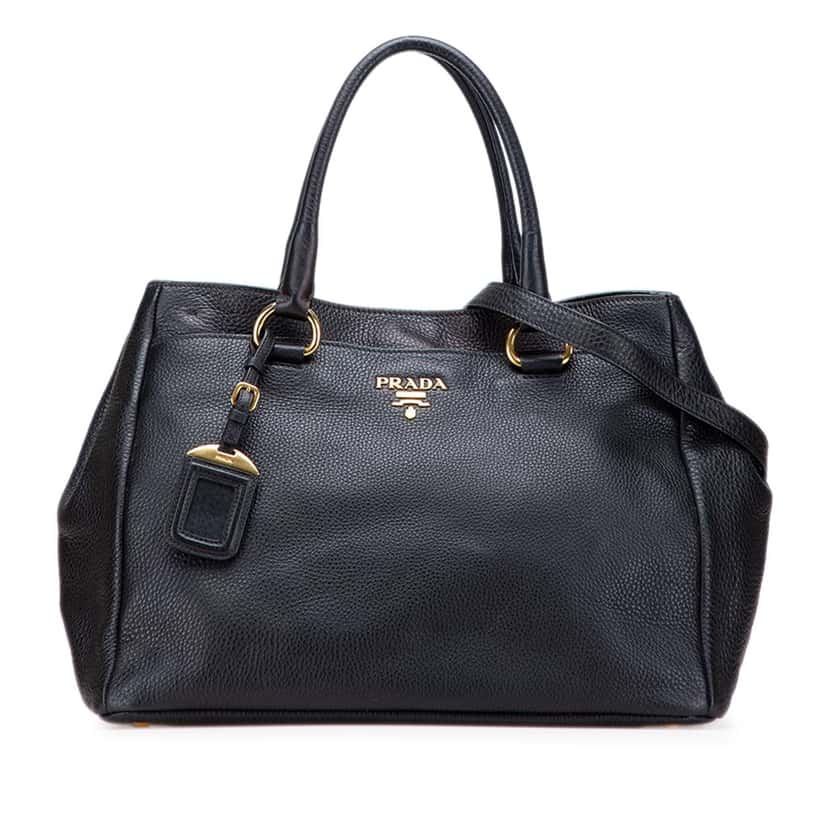 Prada Vitello Daino Open Convertible Tote Black Leather Good condition - Front View