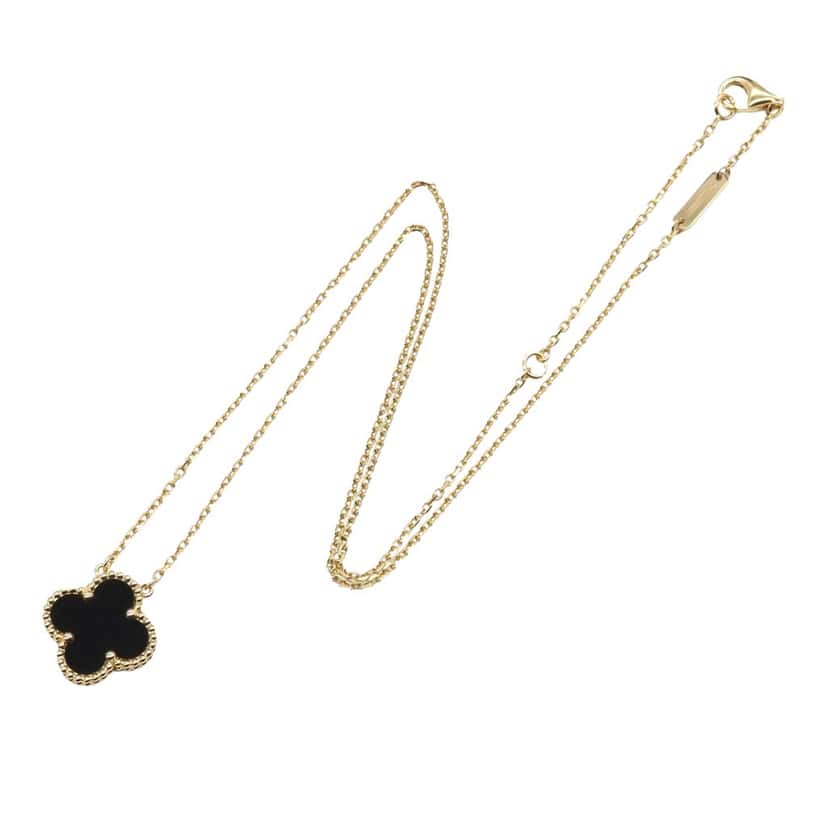 Van Cleef & Arpels 18K Yellow Gold and Onyx Vintage Alhambra Pendant Necklace Gold Gold Good condition - Front View