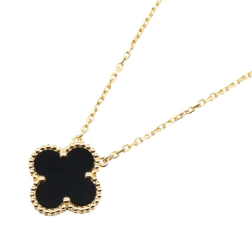 Van Cleef & Arpels 18K Yellow Gold and Onyx Vintage Alhambra Pendant Necklace Gold Gold Good condition - Back View