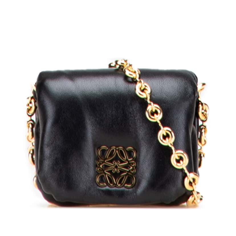 Loewe Shiny Lambskin Goya Puffer Case Black Leather Very good condition - Front View