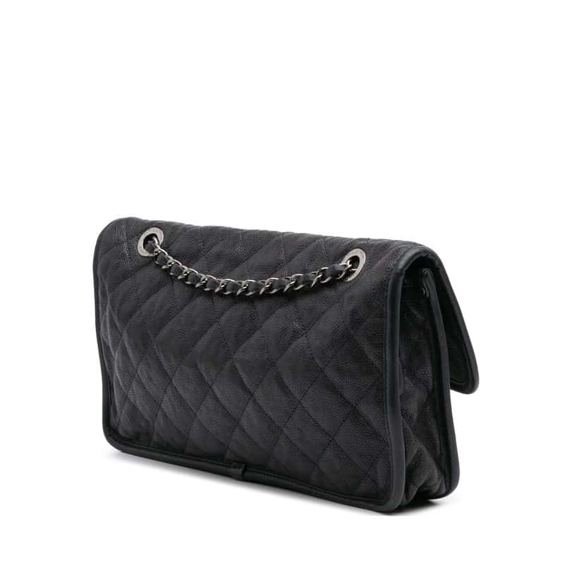 Chanel Medium Quilted Calfskin French Riviera Flap Black Leather Good condition - Back View