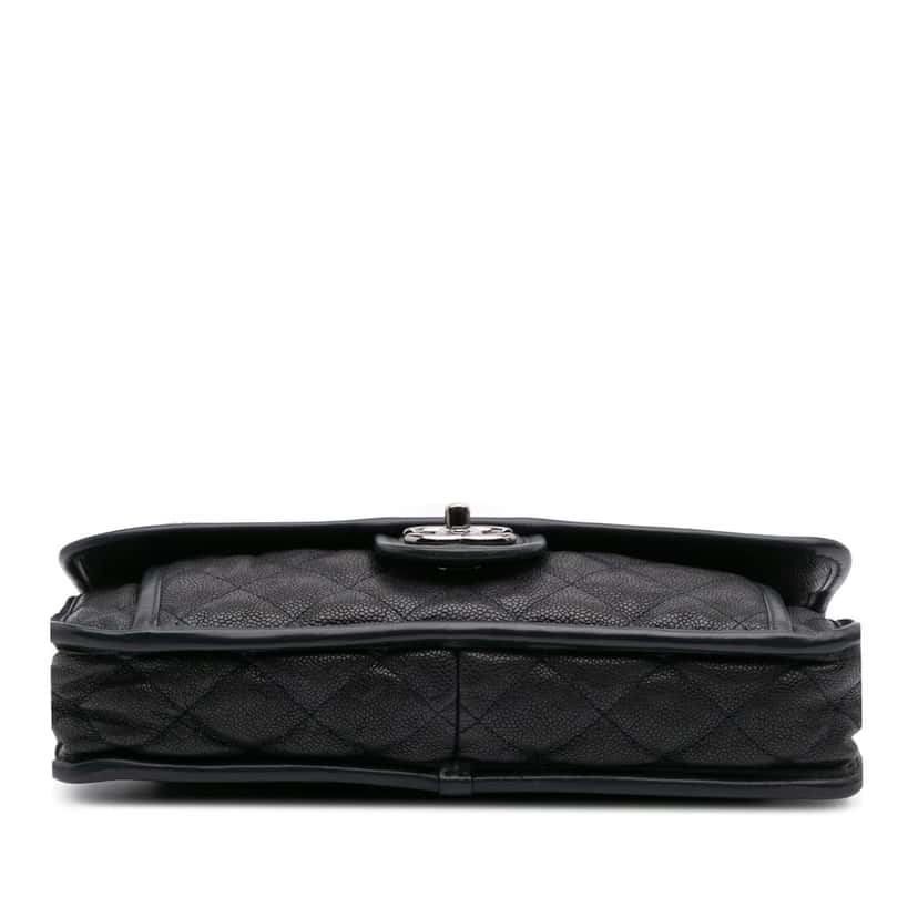 Chanel Medium Quilted Calfskin French Riviera Flap Black Leather Good condition - Inside View