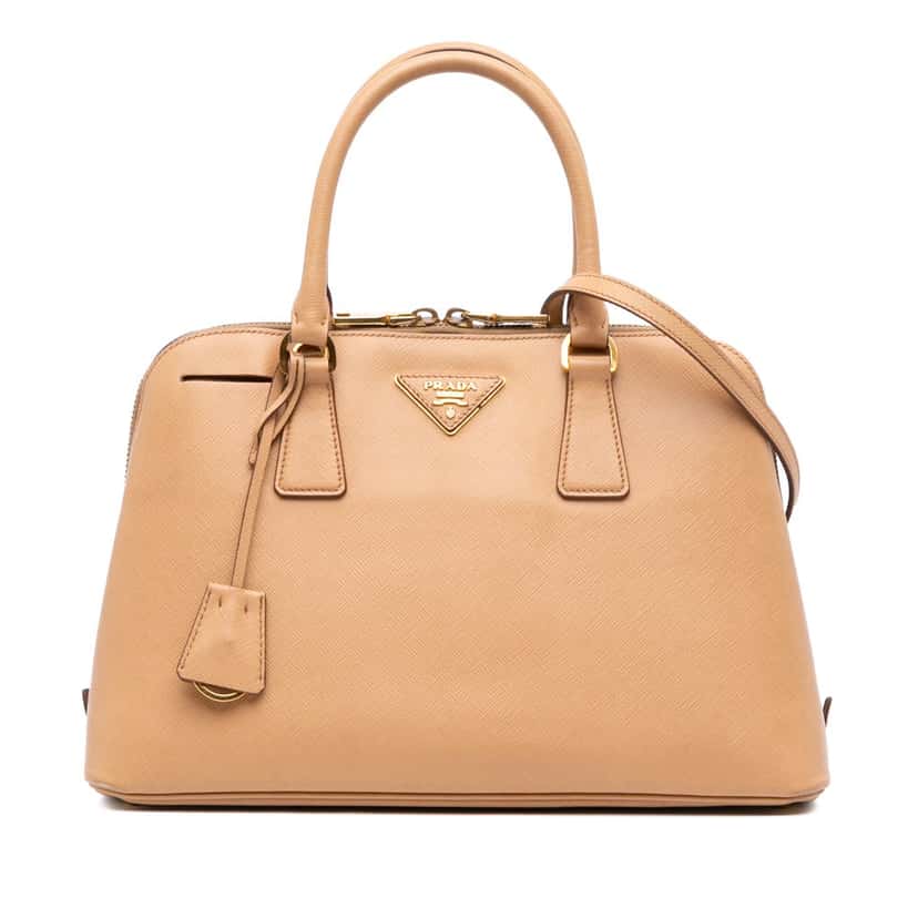 Prada Medium Saffiano Lux Promenade Satchel Brown Leather Good condition - Front View