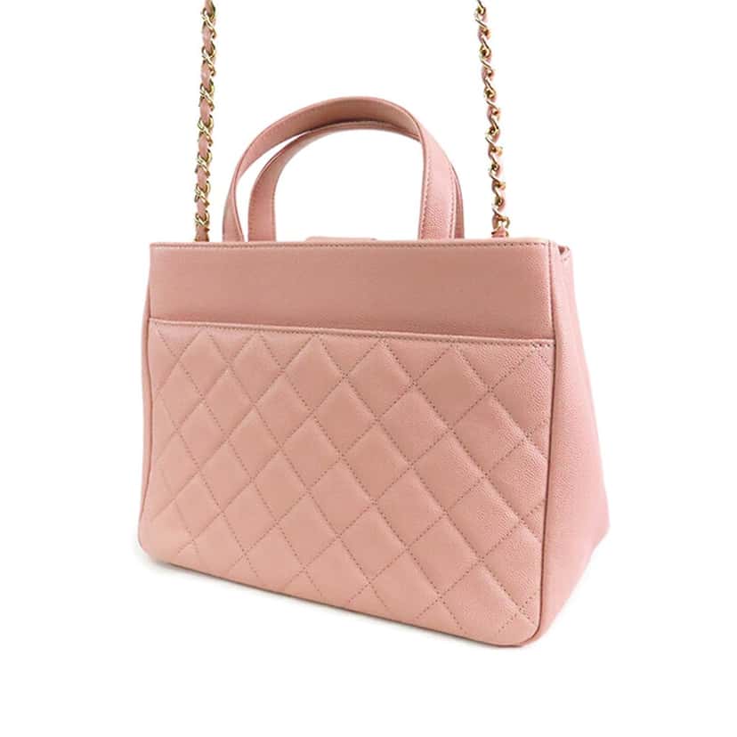 Chanel CC Quilted Caviar Business Affinity Satchel Pink Leather Good condition - Back View
