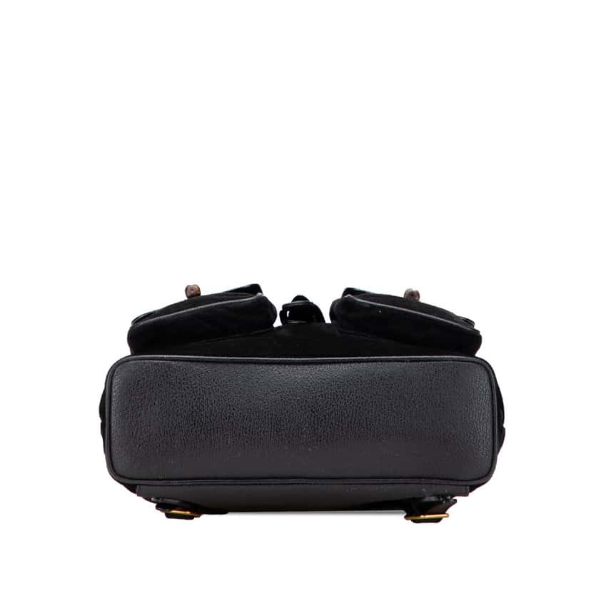 Gucci Suede Bamboo Drawstring Backpack Black Leather Good condition - Inside View