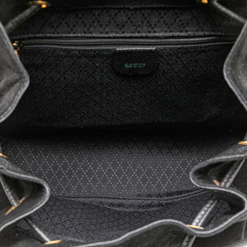 Gucci Suede Bamboo Drawstring Backpack Black Leather Good condition - Model View