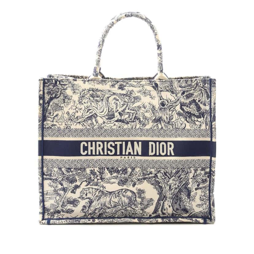 Dior Large Canvas Embroidered Dioriviera Toile De Jouy Book Tote Blue Canvas Good condition - Front View
