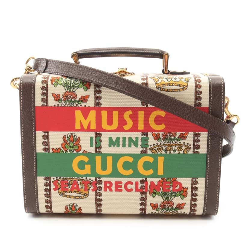 Gucci 100 Centennial Canvas Music Is Mine Beauty Case Brown Canvas Good condition - Front View
