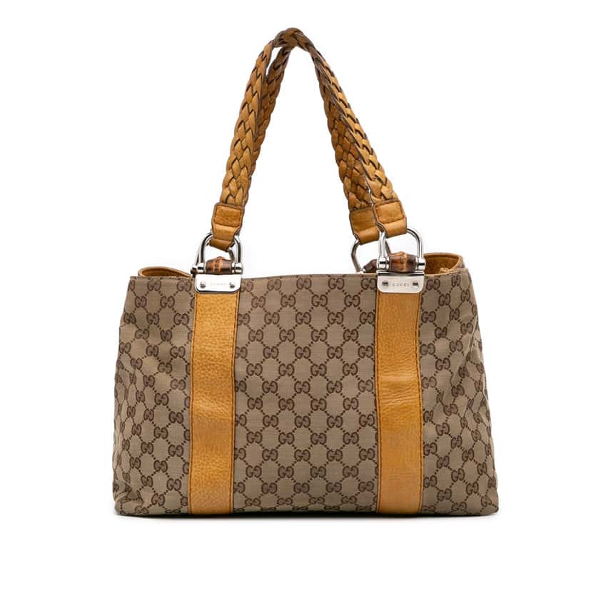 Gucci Medium GG Canvas Bamboo Libeccio Tote Brown Canvas Fair condition - Front View