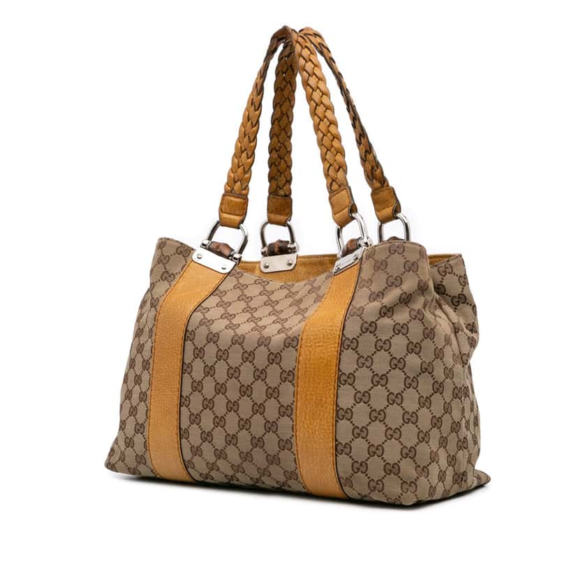 Gucci Medium GG Canvas Bamboo Libeccio Tote Brown Canvas Fair condition - Back View