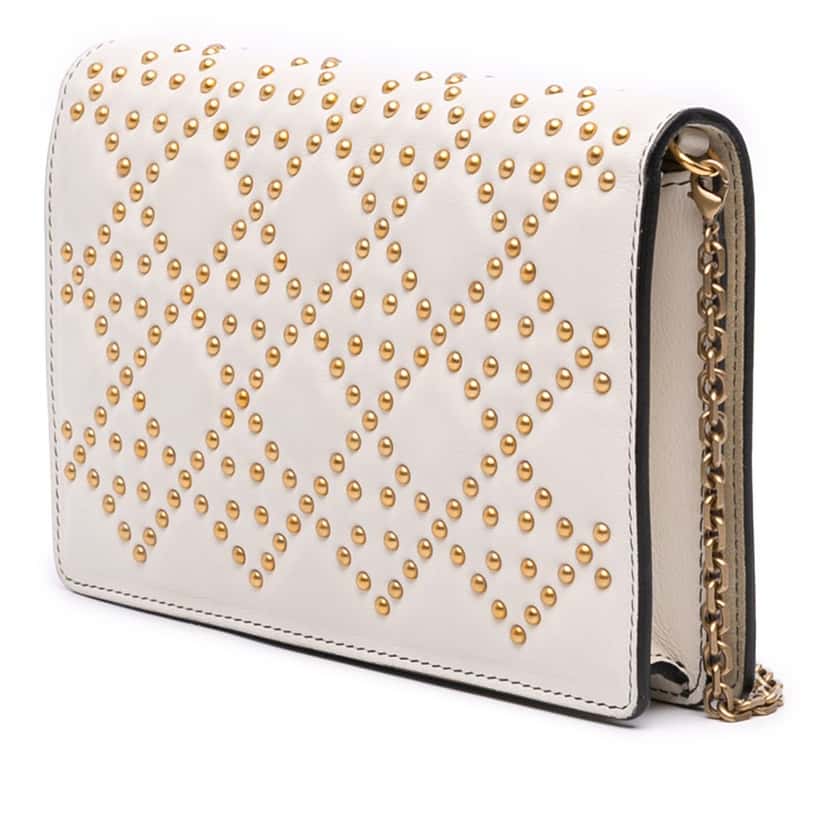 Dior Studded Calfskin Cannage Lady Dior Wallet on Chain White Leather Good condition - Back View