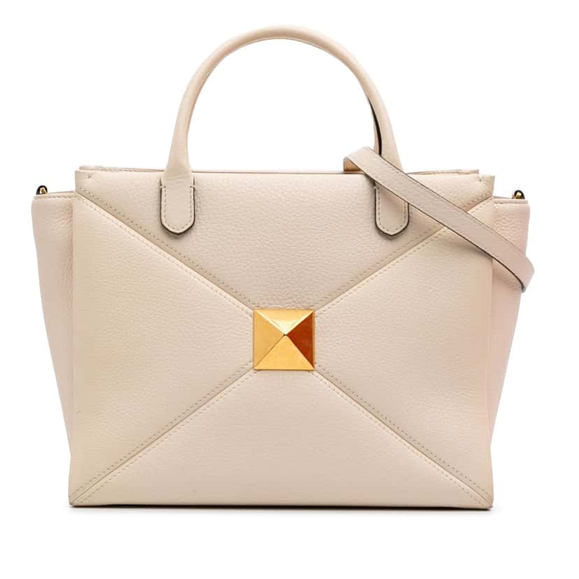 Valentino Medium Leather One Stud Top Handle Bag White Leather Good condition - Front View