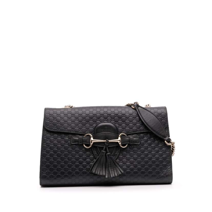Gucci Medium Microguccissima Emily Shoulder Bag Black Leather Good condition - Front View