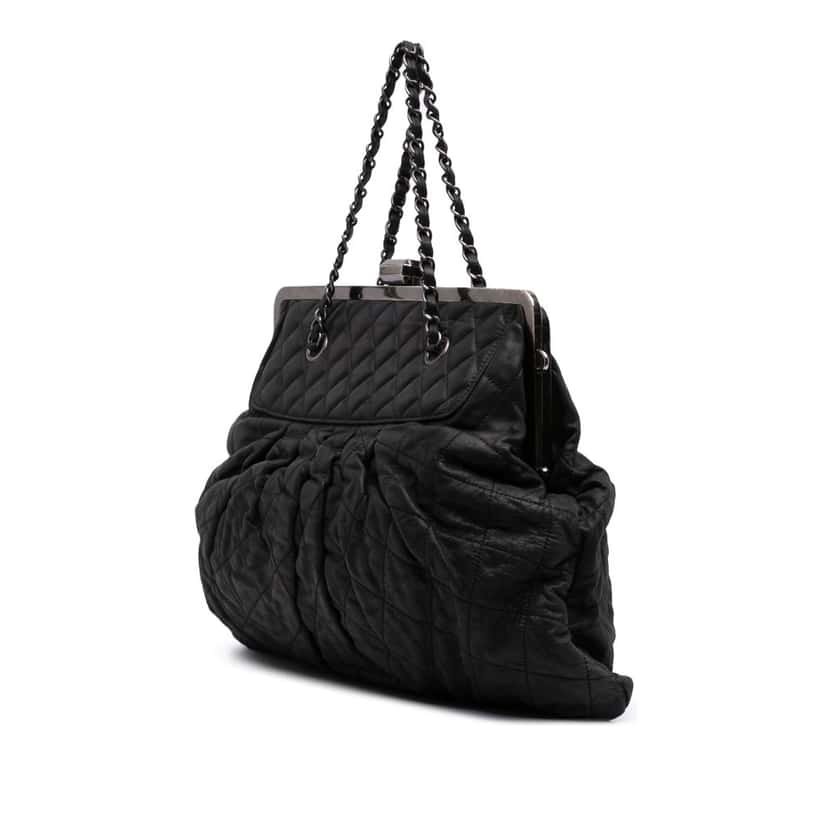 Chanel Iridescent Quilted Calfskin Chic Frame Satchel Black Leather Good condition - Back View