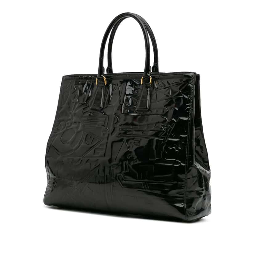 Prada Embossed Patent Satchel Black Leather Good condition - Back View