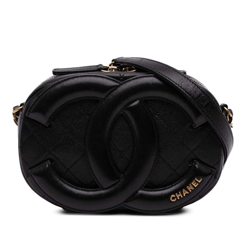 Chanel CC Quilted Lambskin Coco Midnight Camera Bag Black Leather Good condition - Front View