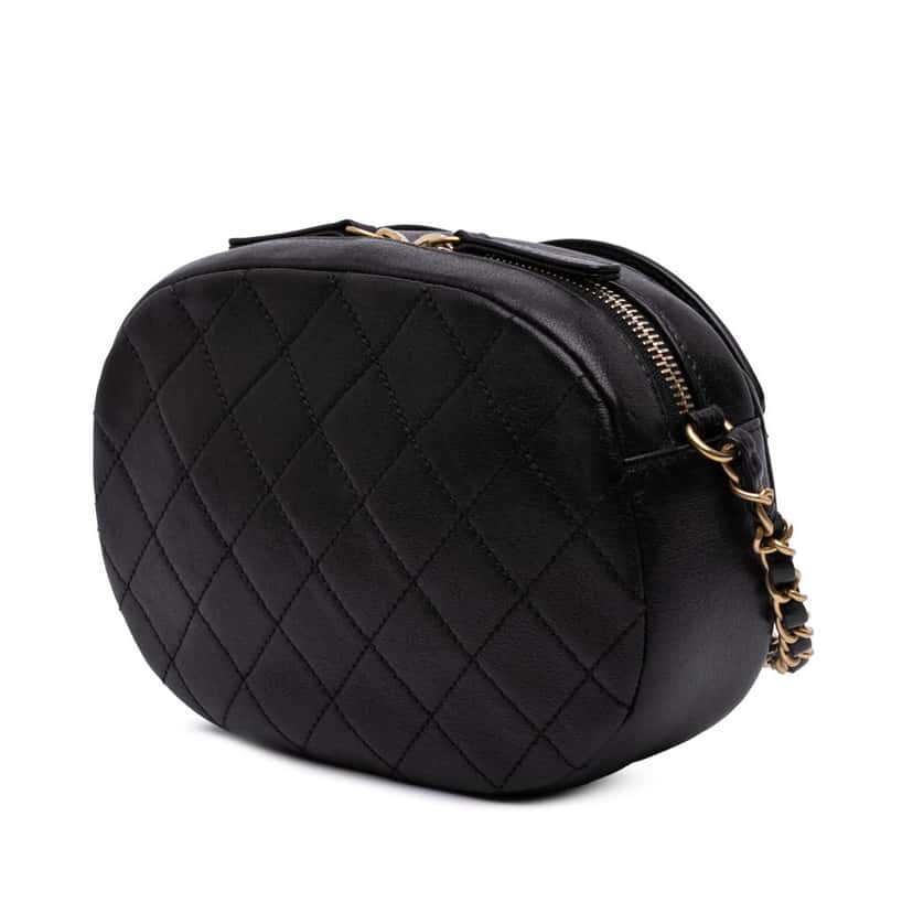 Chanel CC Quilted Lambskin Coco Midnight Camera Bag Black Leather Good condition - Back View