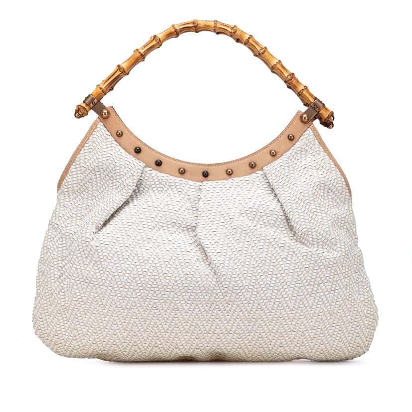 Gucci Woven Leather Bamboo Studded Hobo White Leather Good condition - Front View