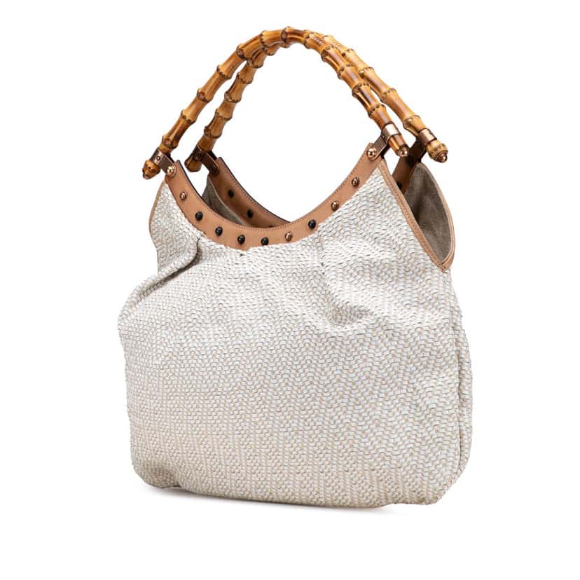 Gucci Woven Leather Bamboo Studded Hobo White Leather Good condition - Back View