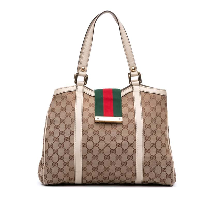Gucci GG Canvas Web New Ladies Tote Brown Canvas Good condition - Front View