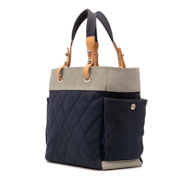 Chanel Large Bicolor Quilted Canvas Paris Biarritz Tote Blue Canvas Good condition - Back View