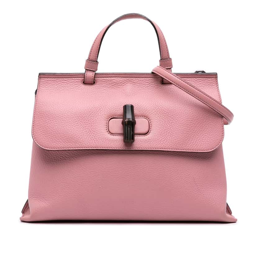 Gucci Medium Leather Bamboo Daily Satchel Pink Leather Good condition - Front View