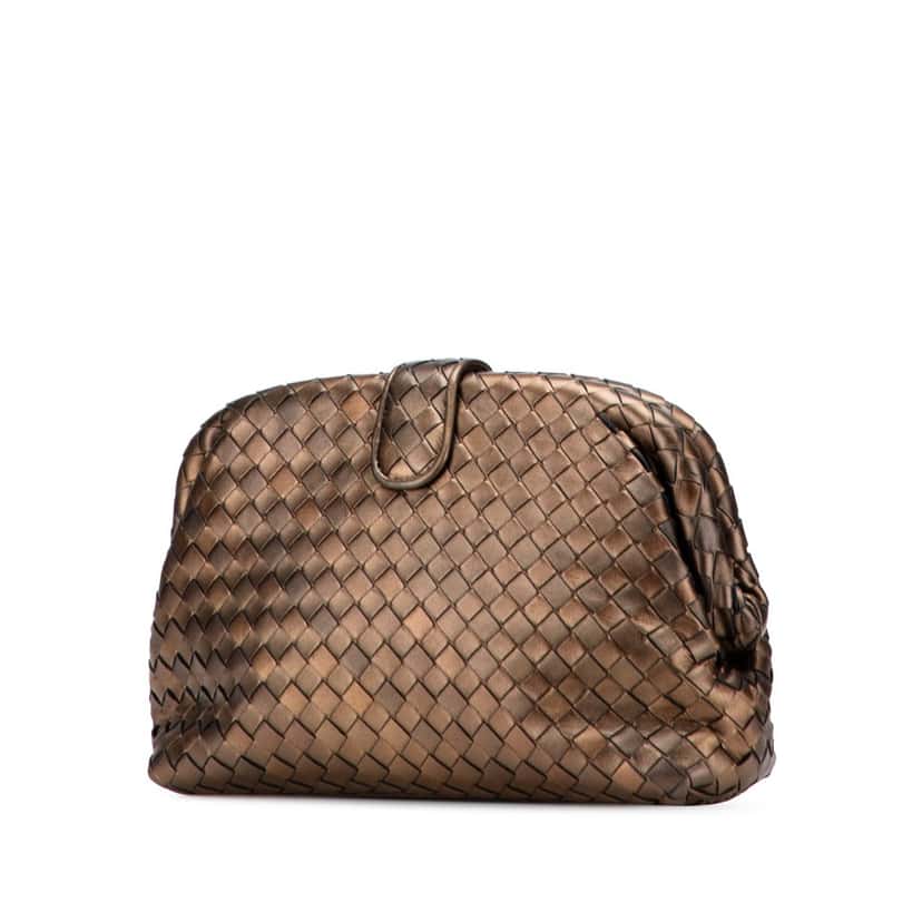 Bottega Veneta Nappa Intrecciato The Lauren 1980 Clutch Brown Leather Good condition - Back View
