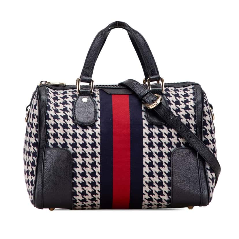 Gucci Cotton Seventies Web Boston Bag Grey Cotton Good condition - Front View