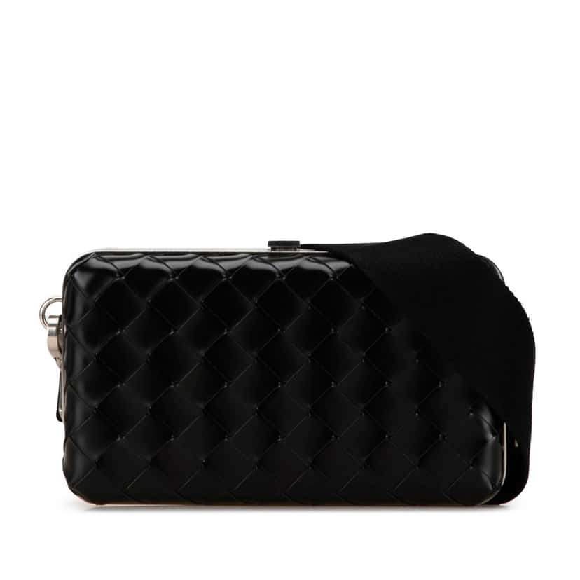 Bottega Veneta Spazzolato Intrecciato Box Messenger Bag Black Leather Good condition - Front View