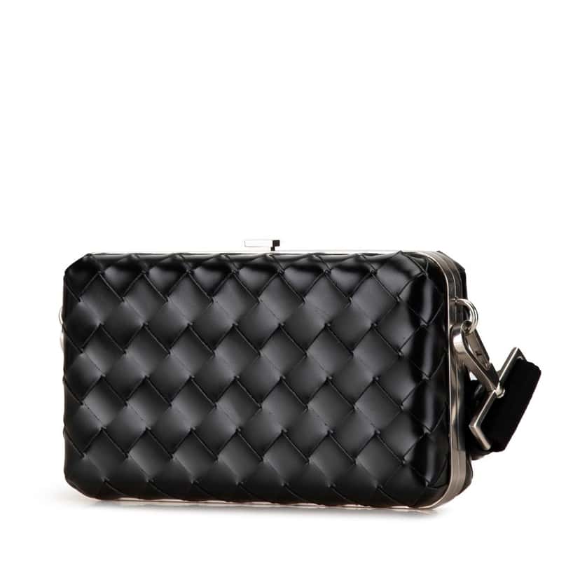Bottega Veneta Spazzolato Intrecciato Box Messenger Bag Black Leather Good condition - Back View