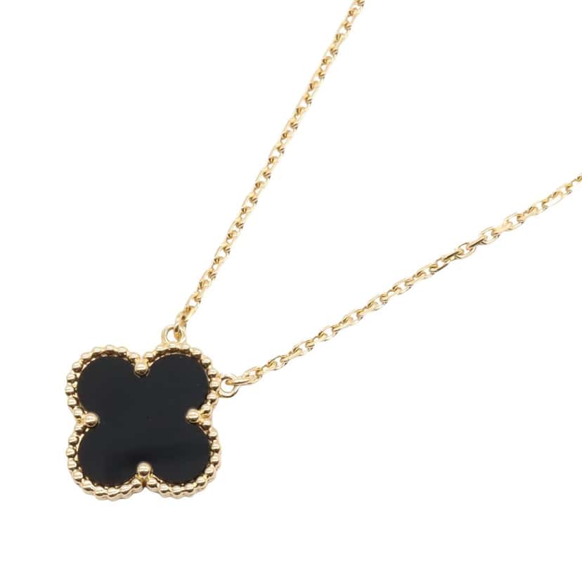 Van Cleef & Arpels 18K Yellow Gold and Onyx Vintage Alhambra Pendant Necklace Gold Gold Good condition - Back View