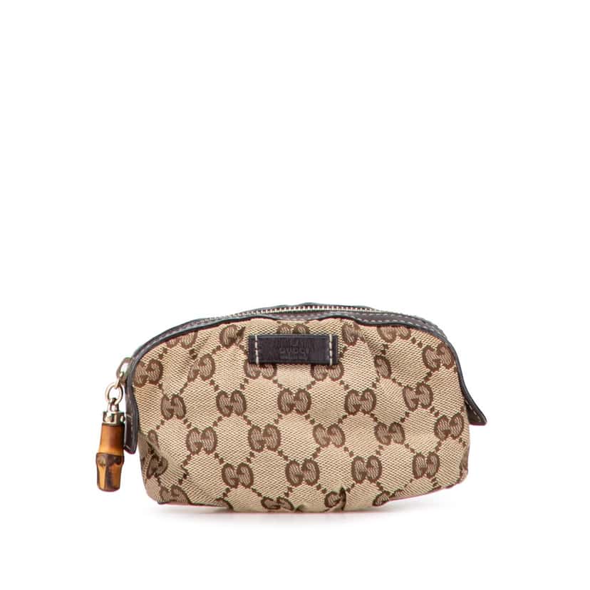 Gucci GG Canvas Bamboo Cosmetic Pouch Brown Canvas Good condition - Front View