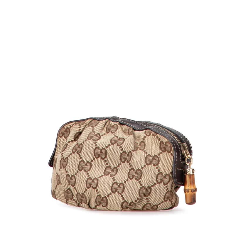 Gucci GG Canvas Bamboo Cosmetic Pouch Brown Canvas Good condition - Back View