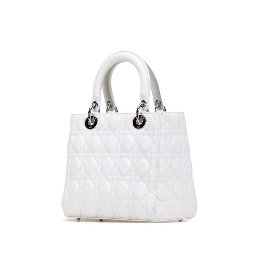 Dior Medium Lambskin Cannage Lady Dior White Leather Good condition - Back View